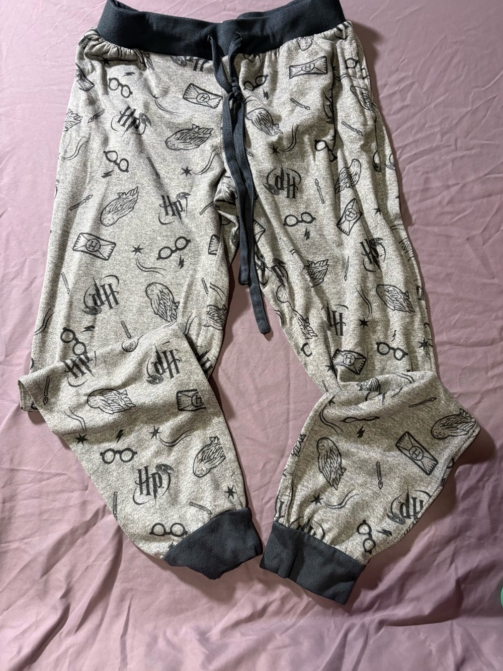 Gray Cozy Patterned Women’s Pajama Joggers with Black Trim